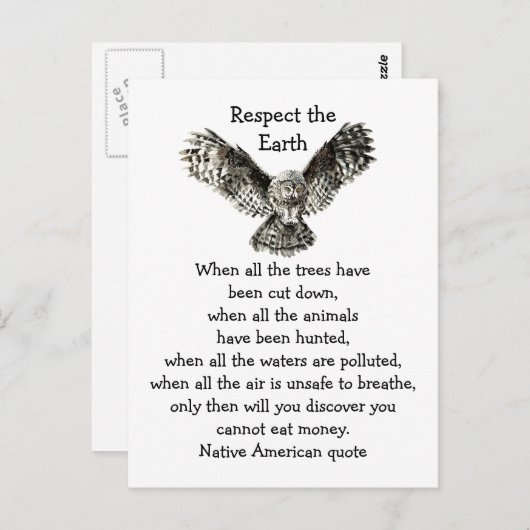 地球を尊敬する印象的なフクロウ先住民アメリカ ポストカード (正面/裏面)