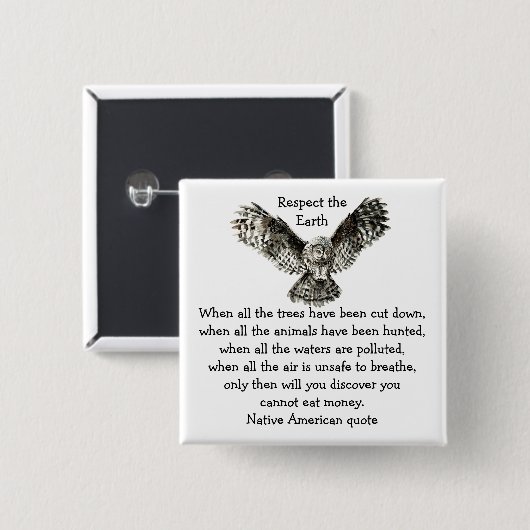 地球を尊敬する印象的なフクロウ先住民アメリカ 缶バッジ (正面&裏面)