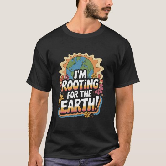 地球を応援してね グルービーなレトロアースデイE Tシャツ (正面)