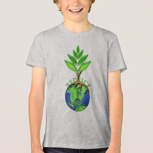 地球を抱く巨大な木 Releaf Reduce Recycle トライブレンドTシャツ (正面)