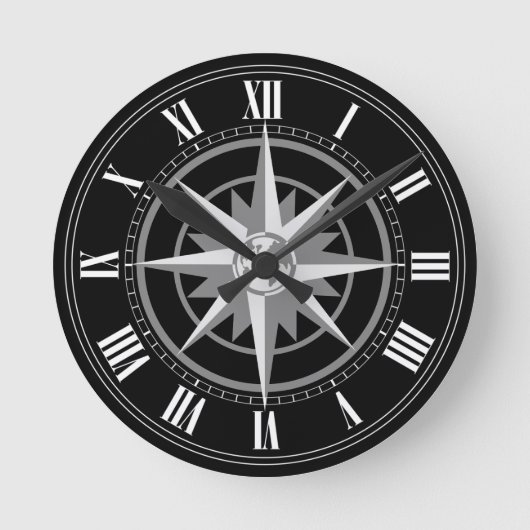 地球を持つコンパス面図 ラウンド壁時計 (正面)