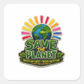 🌍💚  “地球を救え” エコステッカー 🌱 スクエアシール (正面)