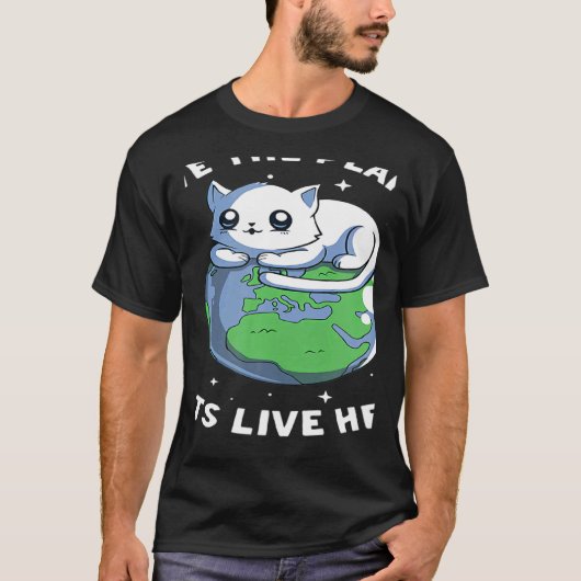 地球を救え ネコが住んでる ネコ 環境保護 Tシャツ (正面)