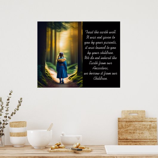 地球を良く扱う 森の女の子のポスター ポスター (キッチン)