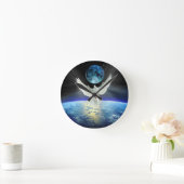 地球を覆う平和の宇宙 ラウンド壁時計 (ホーム)