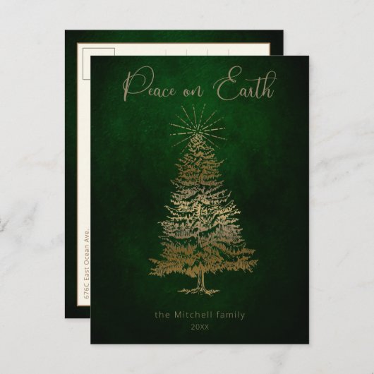 地球エレガント平和金ゴールド台本と木 ポストカード (正面/裏面)