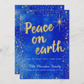 地球カスタムの平和の青と金ゴールドクリスマスカード シーズンカード (正面/裏面)