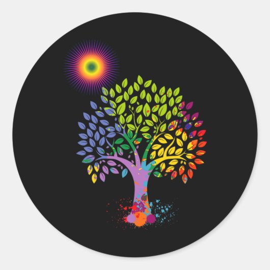 地球カラフルに与え向かう木のストップ生き ラウンドシール (正面)
