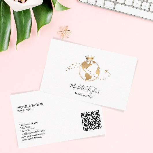 地球グローブワードマップ旅行代理店エージェントQRコード 名刺