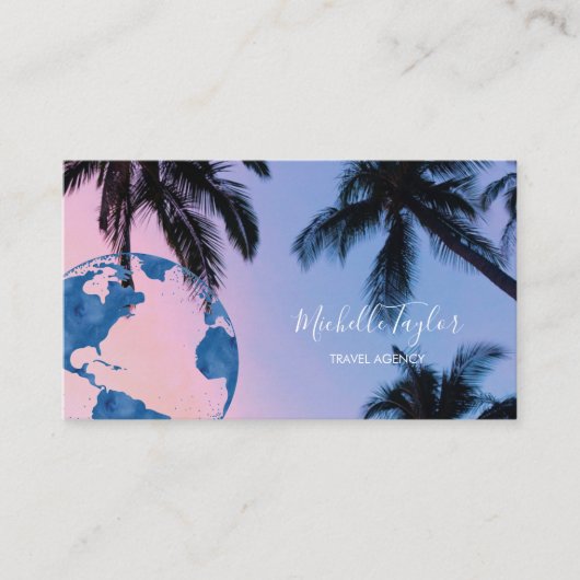 地球グローブワードマップ旅行代理店エージェントQRコード 名刺 (正面)