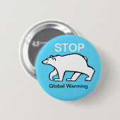 地球ストップ温暖化 – 極熊 – 北極 – アイスブルー 缶バッジ (正面&裏面)