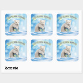 地球ストップ温温性北極熊ステッカー スクエアシール (シート)