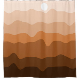 地球トーンのミニマルな砂漠の風景と太陽 シャワーカーテン