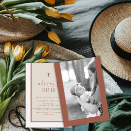 地球トーンモダンクロス《キリスト教》洗礼式や命名式写真バプテスマ 招待状