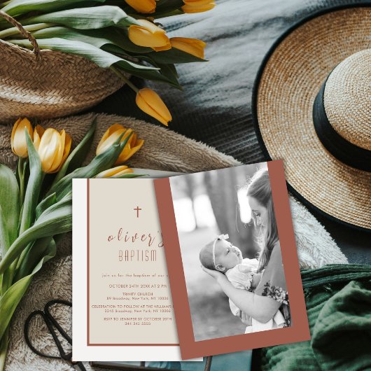 地球トーンモダンクロス《キリスト教》洗礼式や命名式写真バプテスマ 招待状