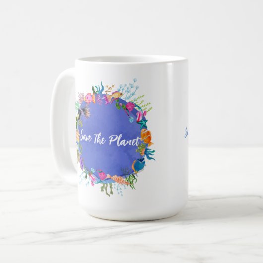 地球パーソナライズされたを救うサンゴの魚 コーヒーマグカップ (正面左)