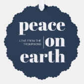 地球パーソナライズされた平和クリスマスのミニマリスト オーナメントカード (正面)