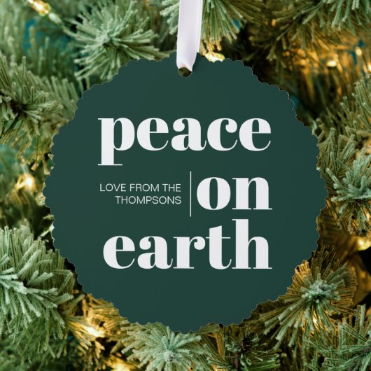 地球パーソナライズされた平和クリスマスのミニマリスト オーナメントカード (インサイチュ (木))