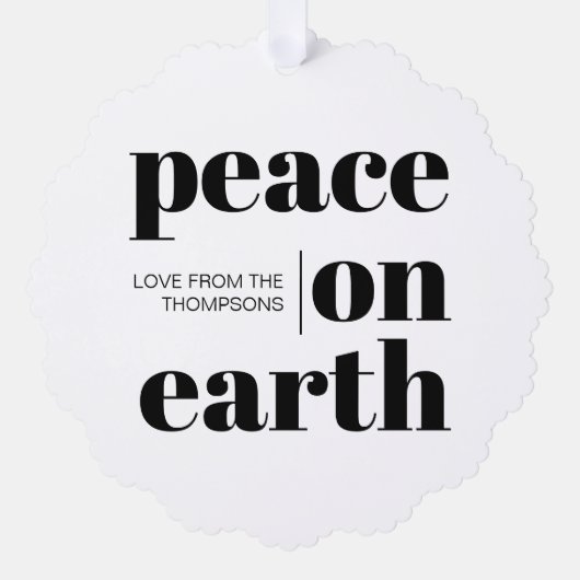 地球パーソナライズされた平和クリスマスのミニマリスト オーナメントカード (正面)