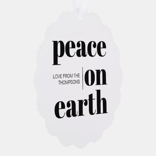 地球パーソナライズされた平和クリスマスのミニマリスト オーナメントカード (右)
