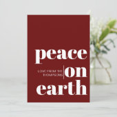 地球パーソナライズされた平和クリスマスのミニマリスト シーズンカード (スタンド正面)