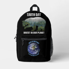 地球モダンの日とクマ プリントバックパック