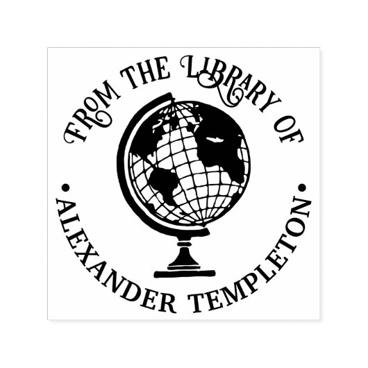 地球ワールドグローブマップ#2ラウンドライブラリーブック名 セルフインキングスタンプ (デザイン)