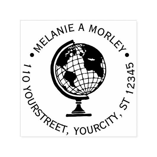 地球ワールドグローブマップ#2ラウンド名差出人住所 セルフインキングスタンプ (デザイン)