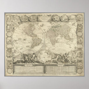 地球ヴィンテージ世界地図, 1767 ポスター