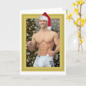 地球上で最もホットなハンクス！クリスマスバフサンタ カード (黄色い花)