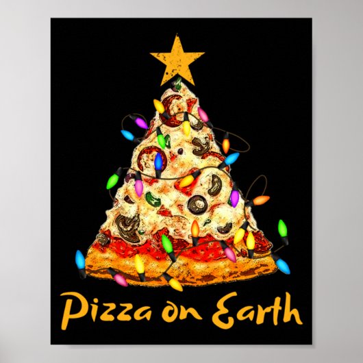地球上のスライスの面白いピザのクリスマスツリーと照明 ポスター (正面)