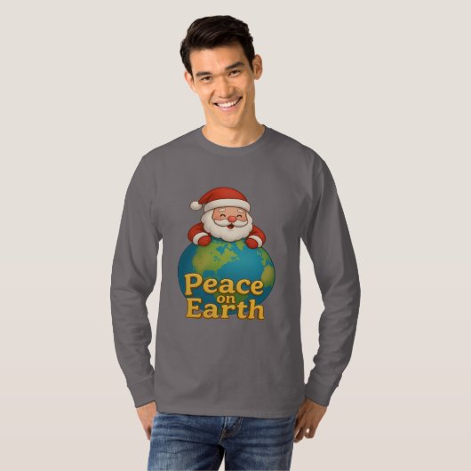 地球上の平和サンタクリスマスホリデーギフトTシャツ Tシャツ (正面フル)