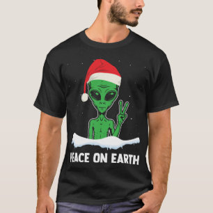 地球上の平和 楽しいクリスマス サンタクロースの帽子 クリスマス Tシャツ
