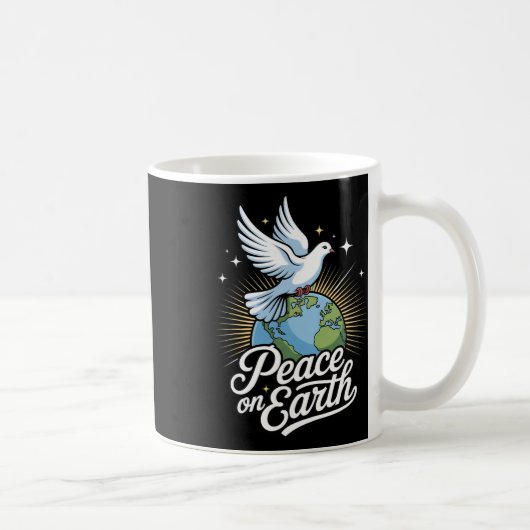 地球上の平和 鳩と地球 信仰 クリスマス コーヒーマグカップ (右)