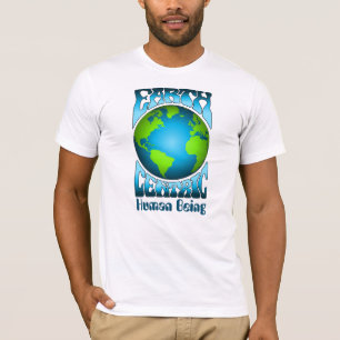 地球中心型人間エコ環境レトロ Tシャツ