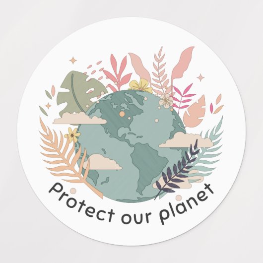 地球保護の日 – Earth Day (Cartoon texture) ラベル (デザイン1)