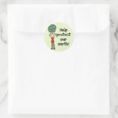 地球保護のTシャツとプレゼントの少年 ラウンドシール (バッグ)