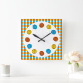 地球円と時計の正方形をチェック スクエア壁時計 (ホーム)