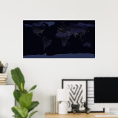 地球地図地球の都市の夜のライト。 ポスター (ホームオフィス)