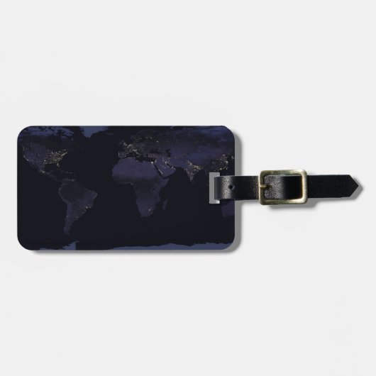 地球地図地球の都市の夜のライト。 ラゲッジタグ (正面横)