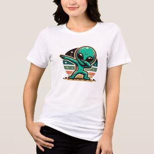 地球外おもしろいエイリアンの掘り トライブレンドTシャツ