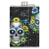 地球外のエイリアンスカルと花 フラスク (裏面)