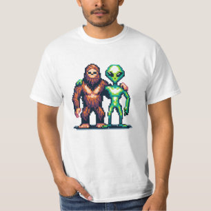 地球外エイリアンの存在とビッグフットのピクセルアート Tシャツ