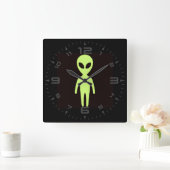 地球外エイリアン小緑男黒 スクエア壁時計 (ホーム)