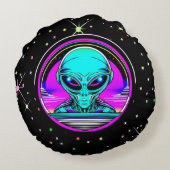 地球外エイリアン飛んでいるa UFO ラウンドクッション (裏面)