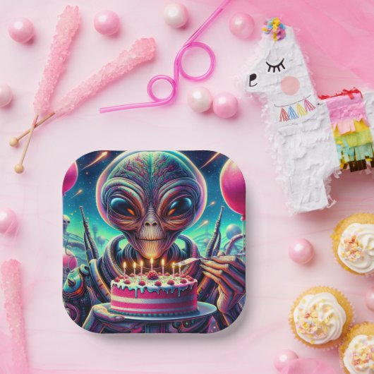 地球外エイリアン食べ物のお誕生日ケーキ ペーパープレート (パーティー)