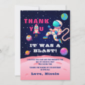 地球外宇宙パーティーピンク宇宙飛行士銀河系 サンキューカード (正面)