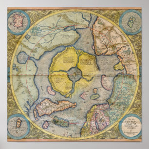 地球大陸ヴィンテージデジタル地図 ポスター