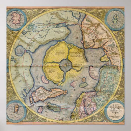 地球大陸ヴィンテージデジタル地図 ポスター (正面)