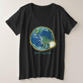 地球太陽の日食2024聖幾何学 プラスサイズTシャツ